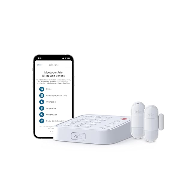Arlo home security system with wired keypad sensor hub and all-in-one sensors
