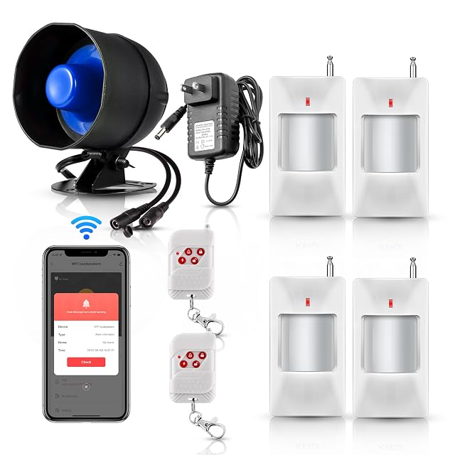 HOAYVKJ WiFi alarm system with weatherproof siren and four motion sensors