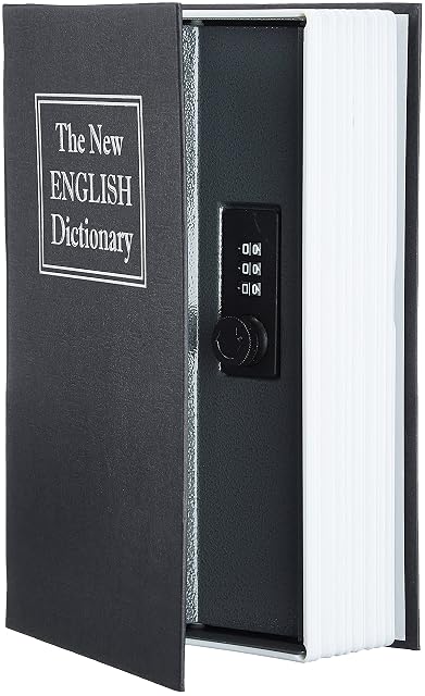 Amazon Basics book-shaped diversion safe on a shelf
