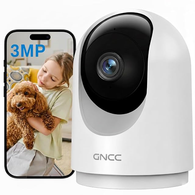 GNCC 2K indoor pan-and-tilt camera on a shelf
