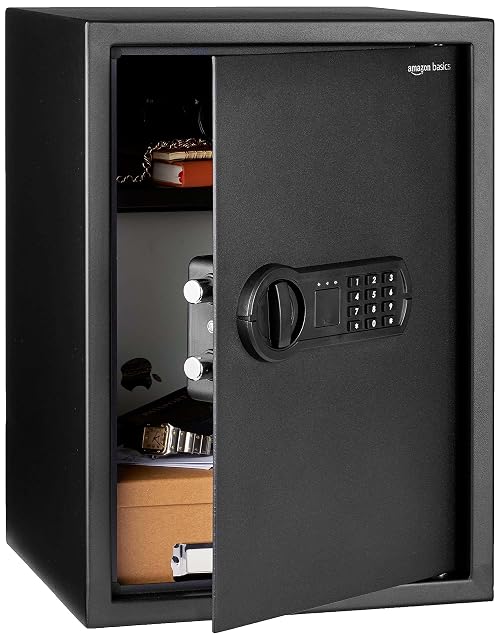 Amazon Basics steel home security safe with an electronic keypad