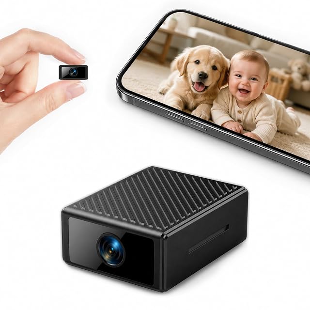 Liretope H99 miniature indoor camera beside a hand for scale
