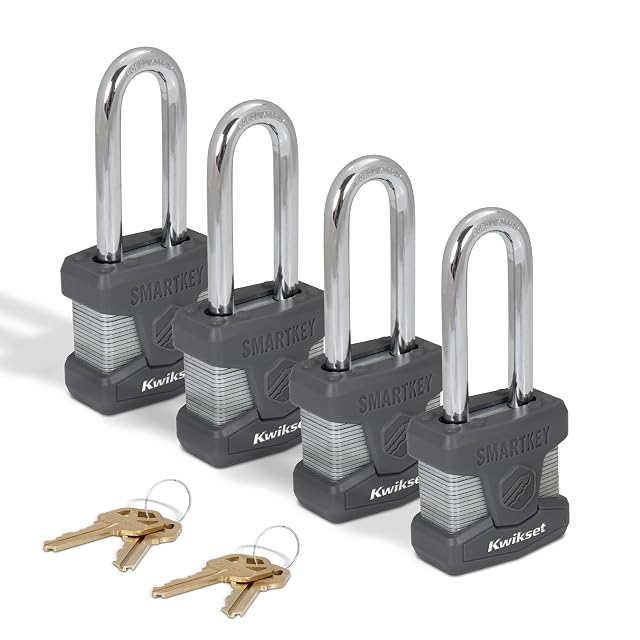 Kwikset SmartKey re-keyable laminated steel padlock in silver