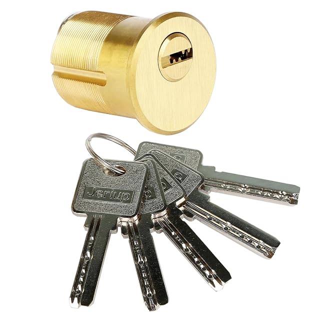 Jeriup satin brass mortise and rim cylinder with dimple keys