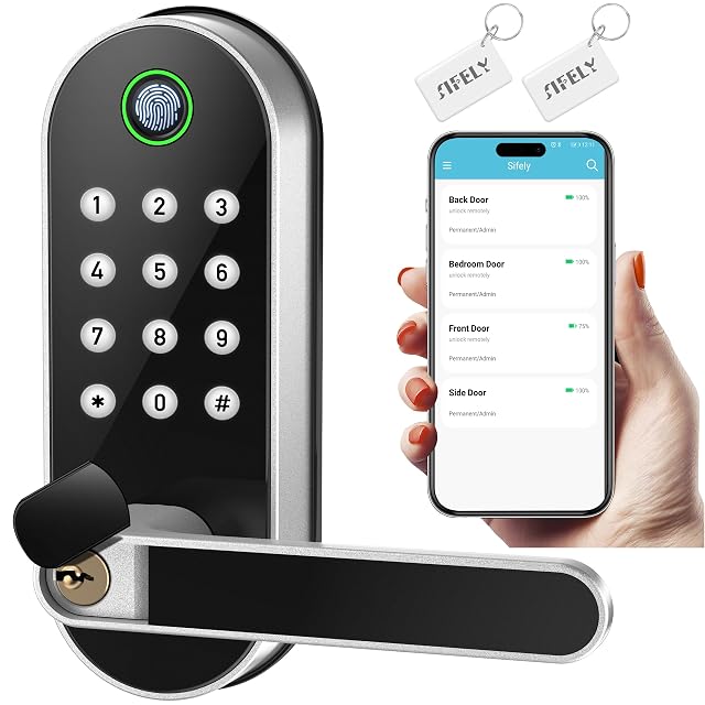 Sifely fingerprint smart door lock with handle and keypad