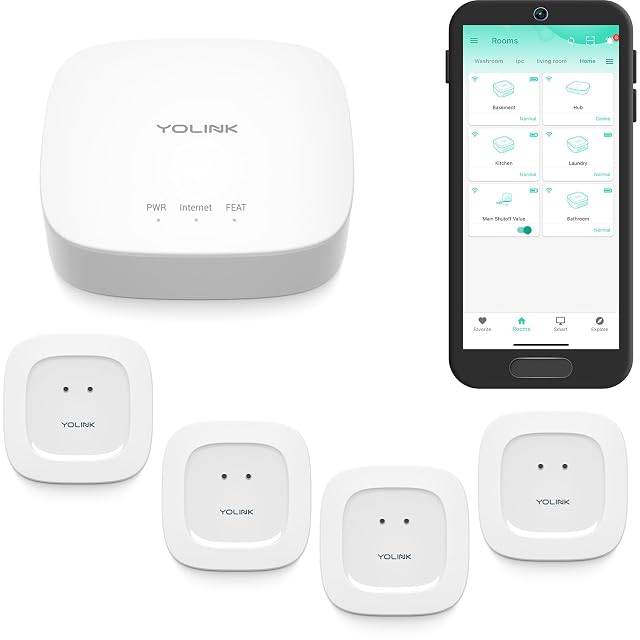 YoLink Leak Sensor 1 kit with hub and four silent water leak sensors