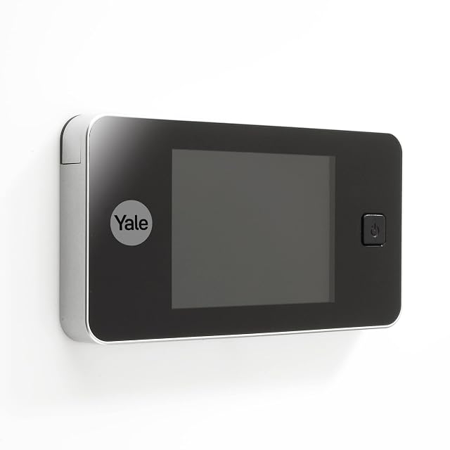 Yale digital door viewer, silver, mounted on a door